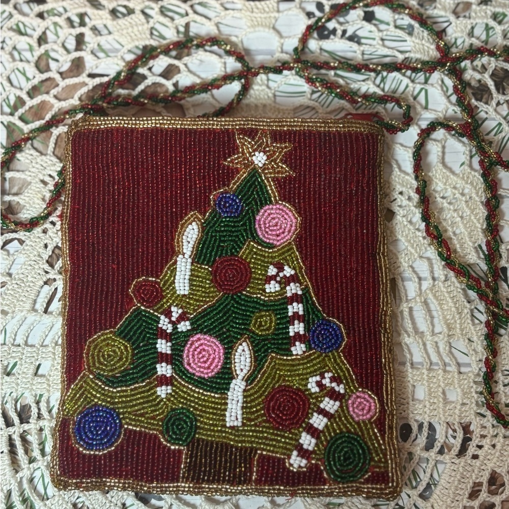 C. Marie Red Beaded Satin Purse Christmas Tree